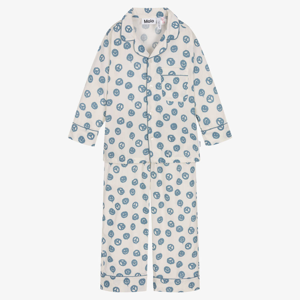 Molo - Ivory & Blue Organic Cotton Pyjamas | Childrensalon