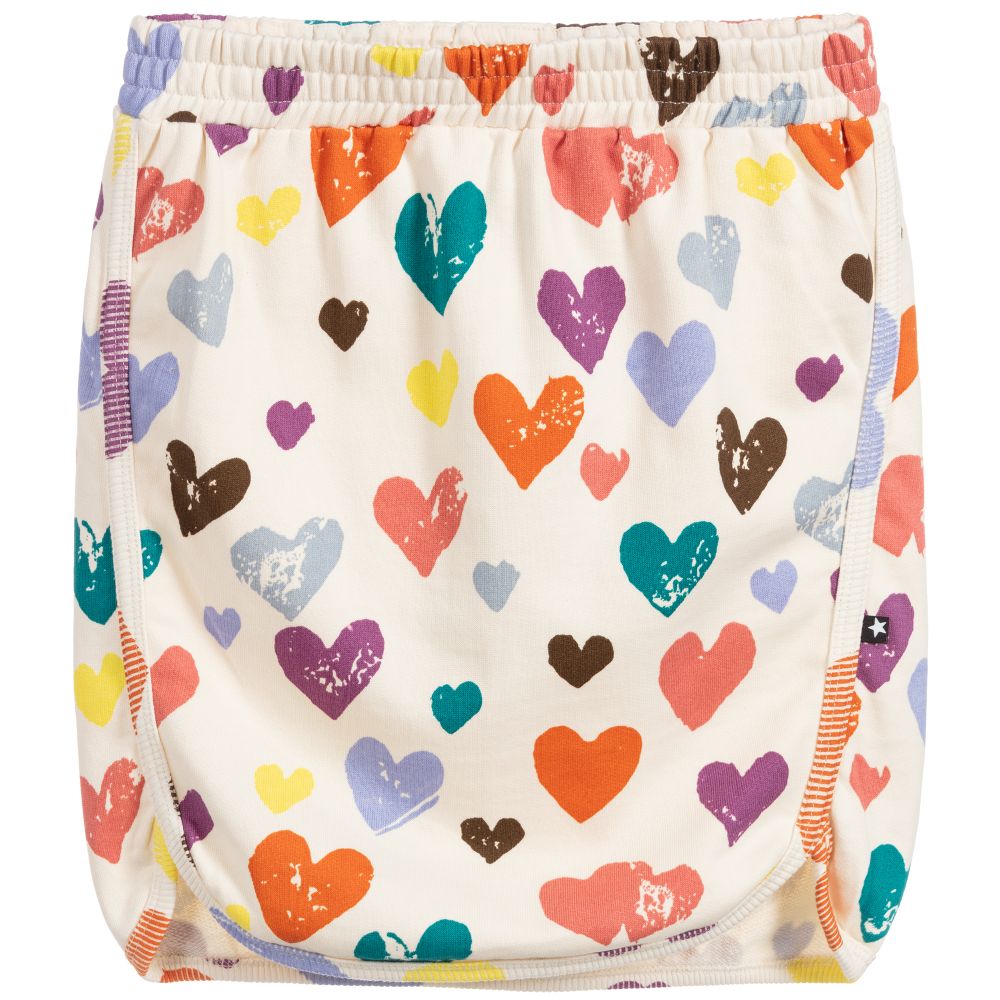 Molo Kids' Girls Ivory Heart Print Cotton Skirt In Multi