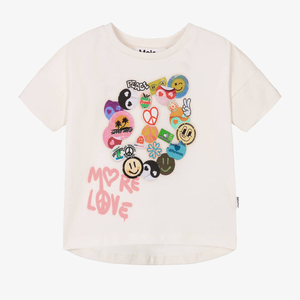 Molo Babies' Girls Ivory Sticker Print Organic Cotton T-shirt