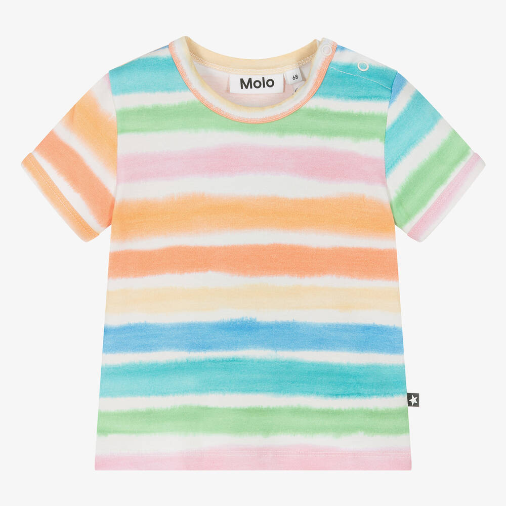 Molo Babies' Striped Cotton T-shirt In Orange