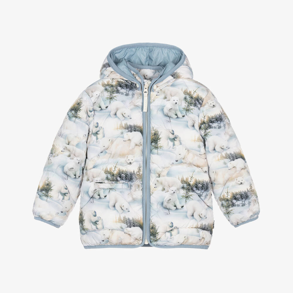 Molo - Pale Blue Polar Bear Puffer Jacket | Childrensalon