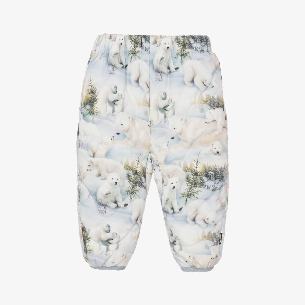 Molo - Pale Blue Snowy Bears Padded Trousers | Childrensalon