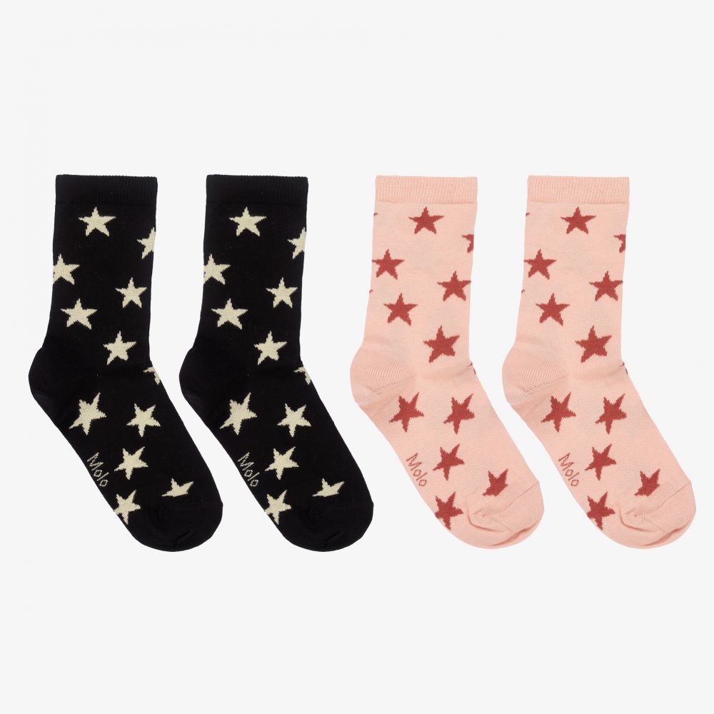 Molo Babies' Girls Pink & Black Socks (2 Pack) In Multi