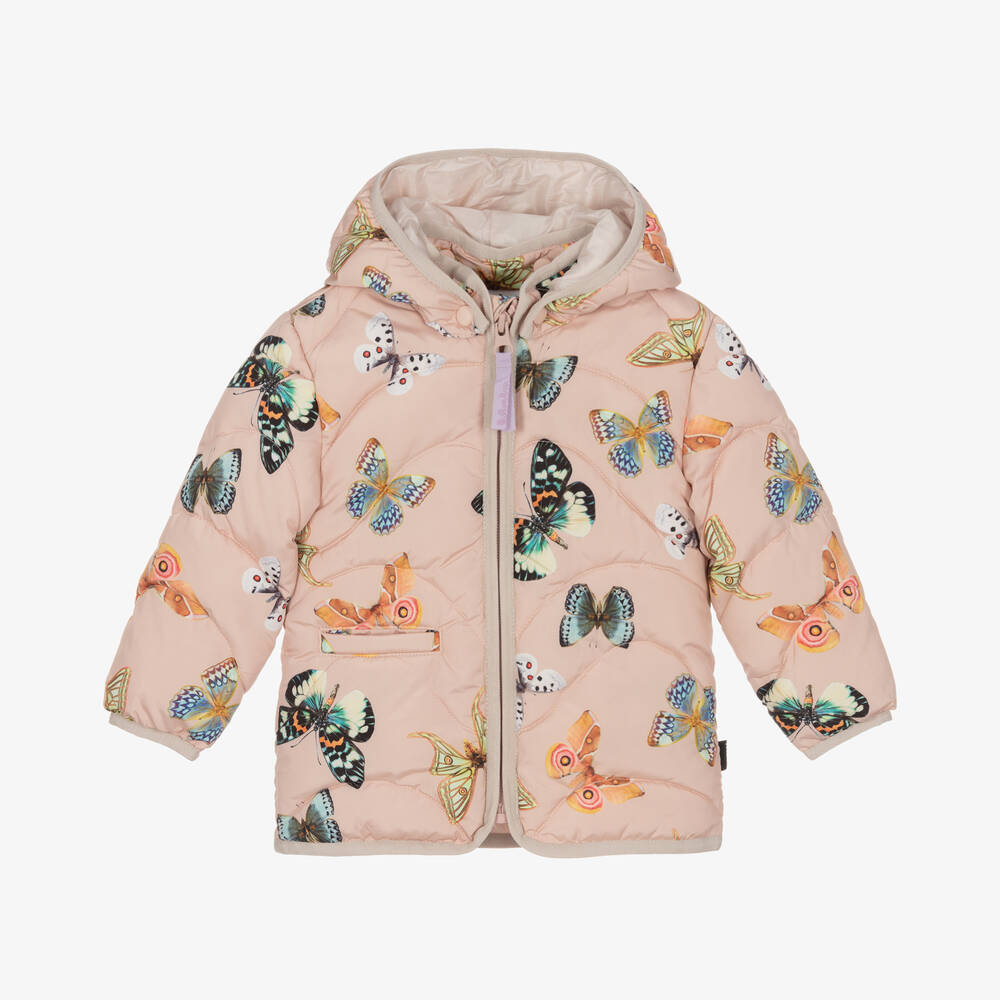 Molo - Pink Butterfly Puffer Jacket | Childrensalon