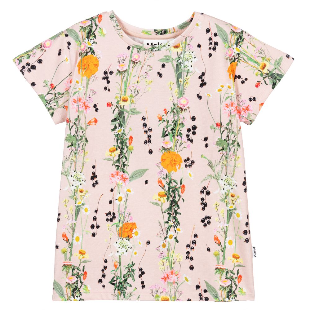 Molo Babies' Girls Pink Floral T-shirt In Neutral