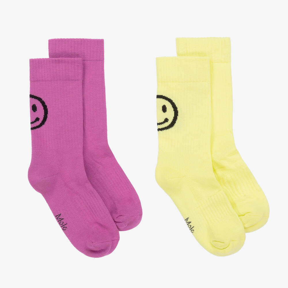 Molo - Pink & Yellow Graphic Ankle Socks (2 Pack)  | Childrensalon