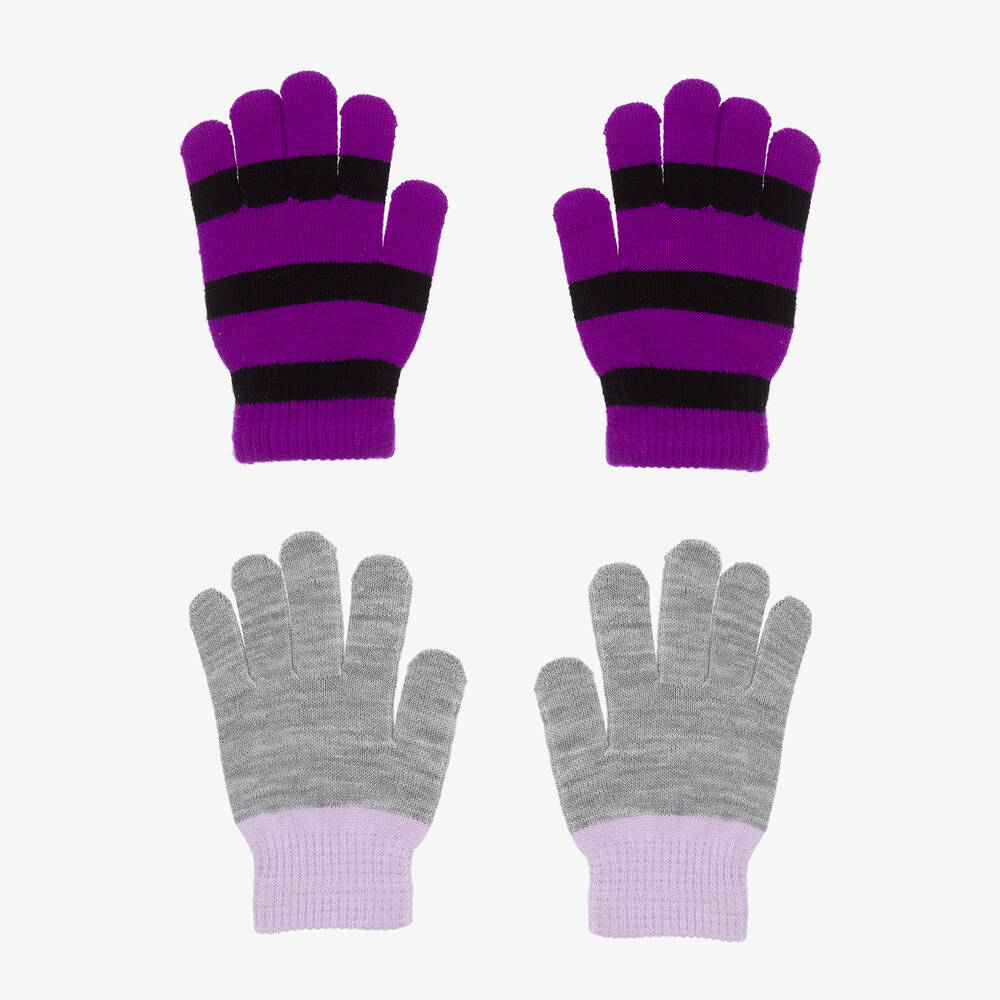 Molo - Purple & Grey Knitted Gloves (2 Pack) | Childrensalon