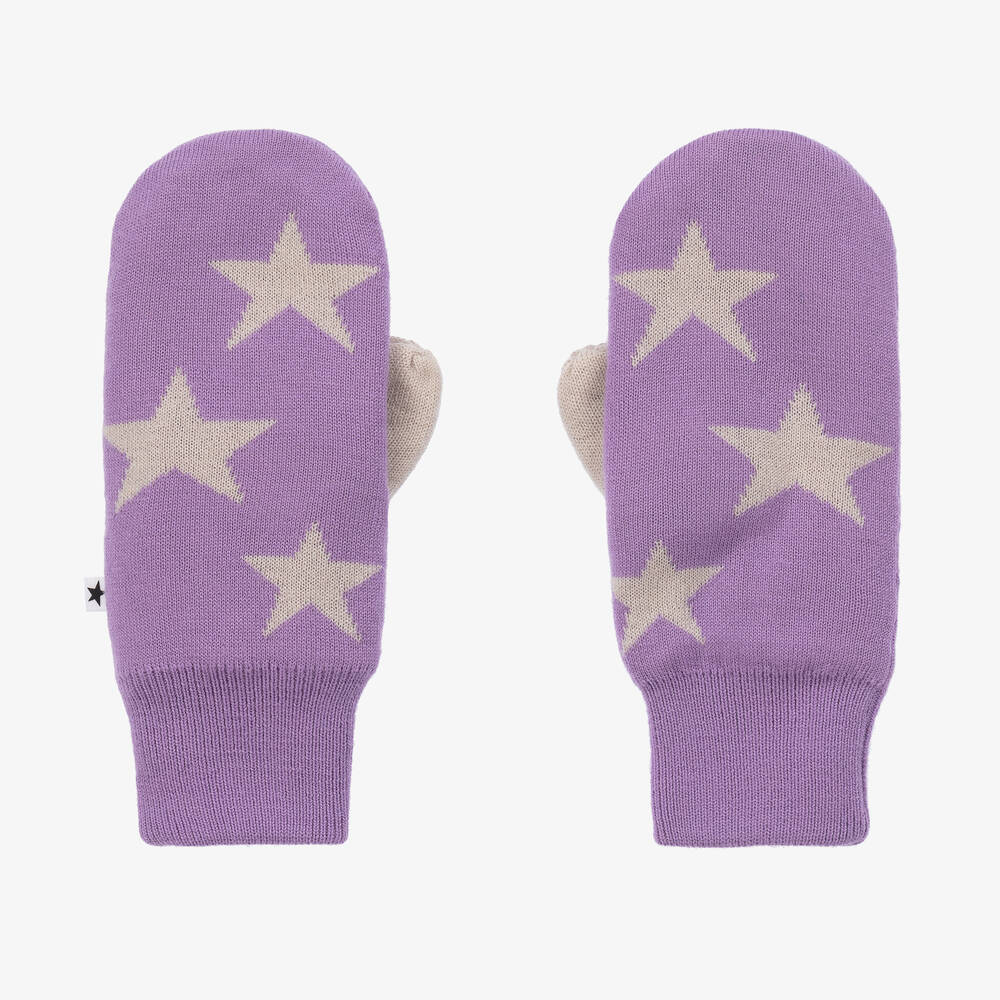 Molo - Purple Knitted Star Mittens | Childrensalon