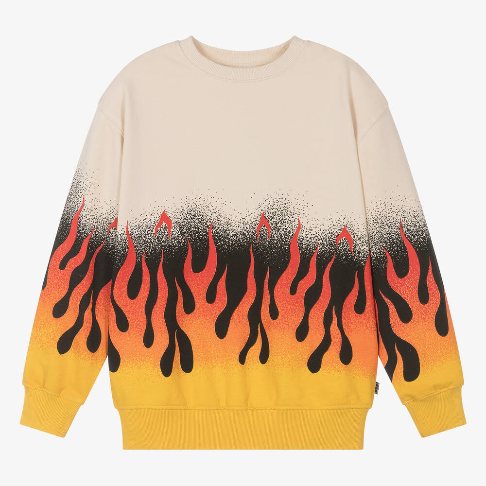 Molo - Teen Boys Beige Cotton Flame Sweatshirt | Childrensalon