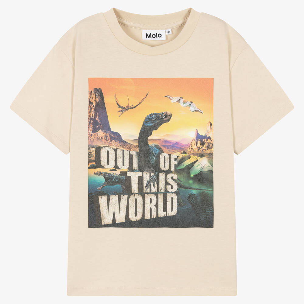 Molo Teen Boys Beige Cotton T-rex World T-shirt
