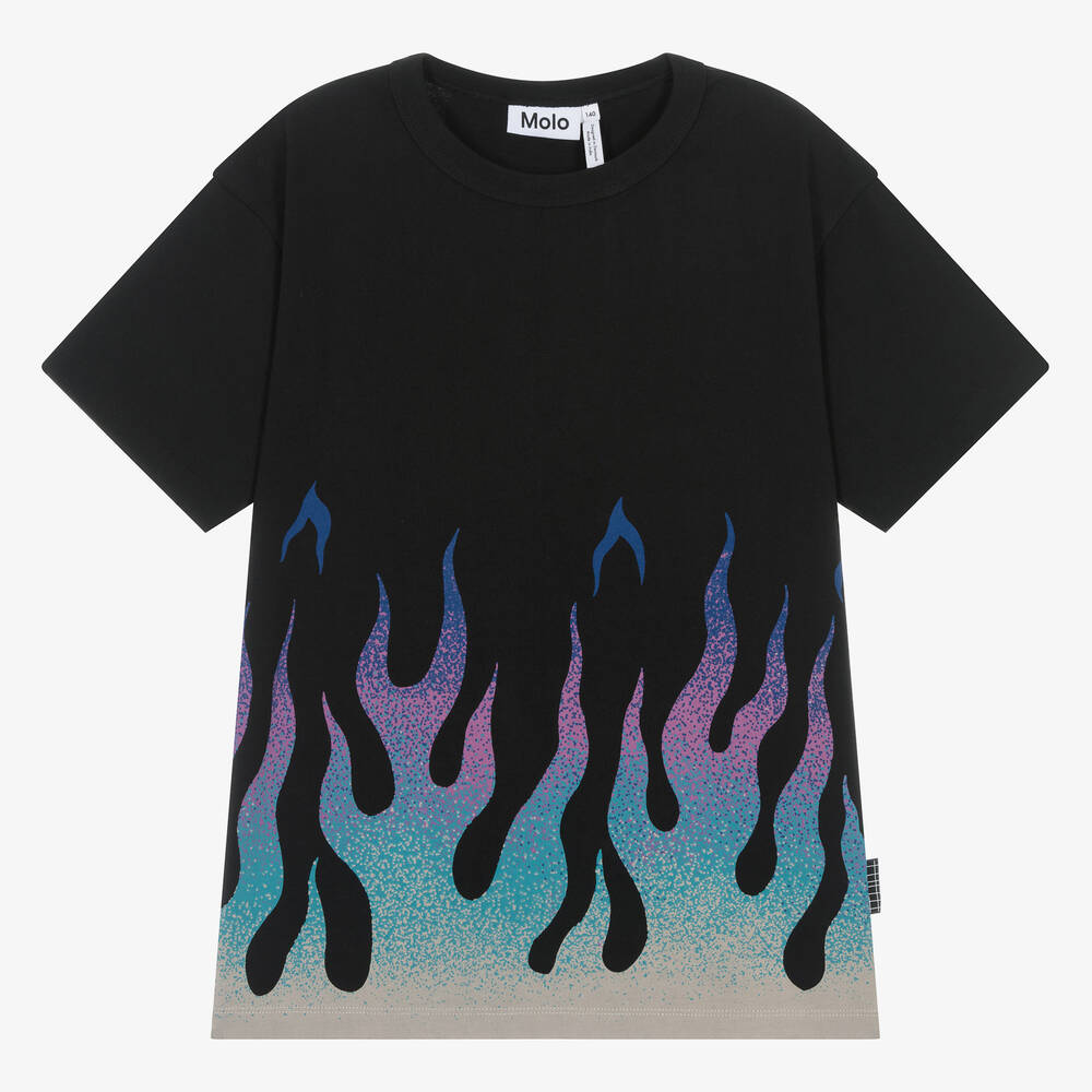 Molo - T-shirt noir en coton à flammes ado | Childrensalon