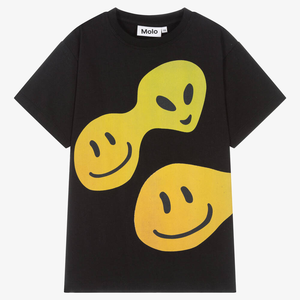 Molo Teen Boys Black Cotton Smile T-shirt