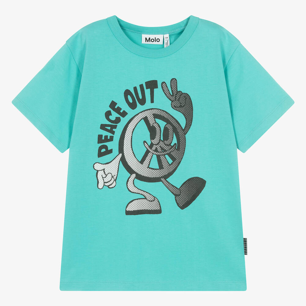 Molo - Teen Boys Blue Cotton 'Peace Out' T-Shirt | Childrensalon