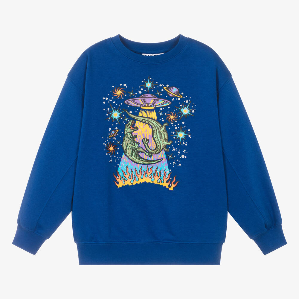 Molo Teen Boys Blue Cotton Spaceship Sweatshirt