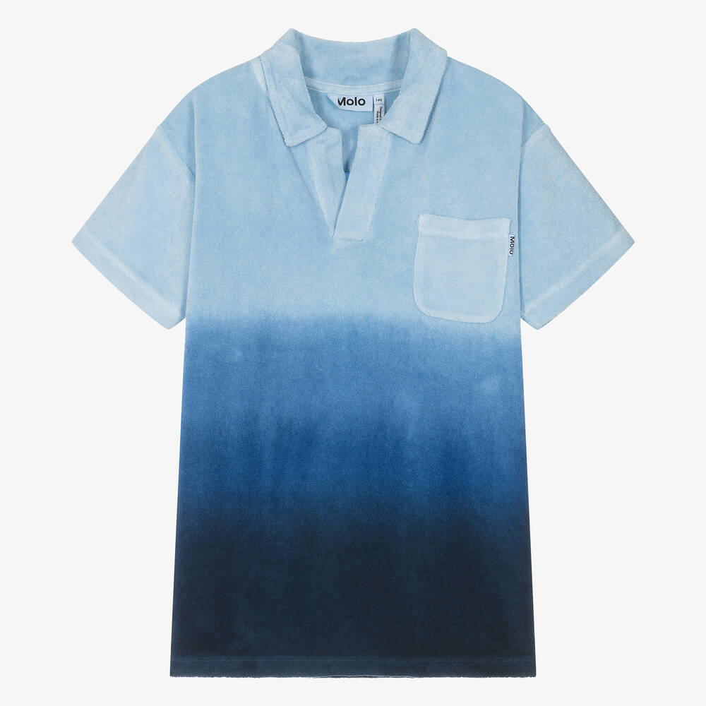 Molo - Teen Boys Blue Cotton Towelling Polo Shirt | Childrensalon