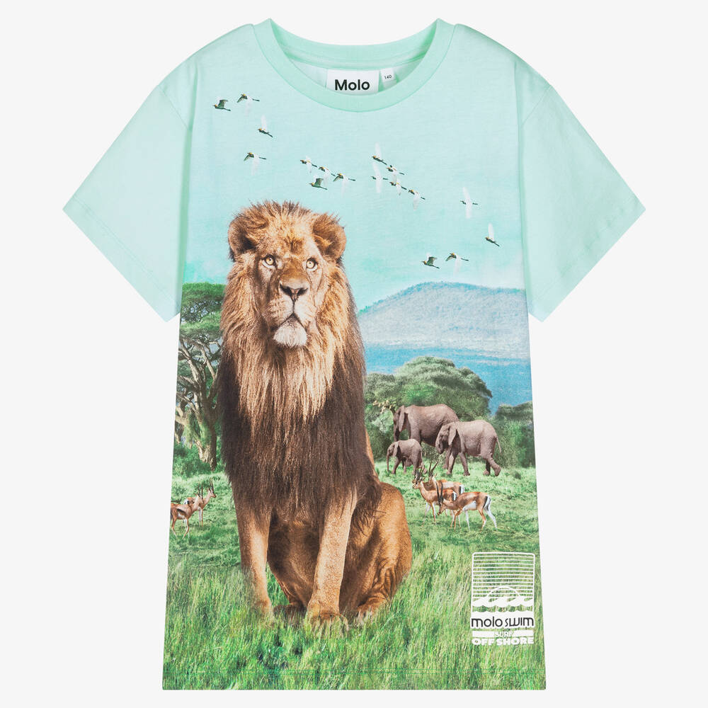 Molo - Teen Boys Blue Lion Print T-Shirt | Childrensalon
