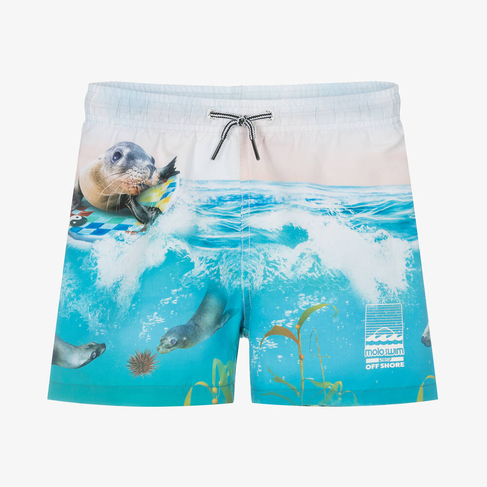 Molo - Teen Boys Blue Sea Lion Swim Shorts (UPF50+) | Childrensalon