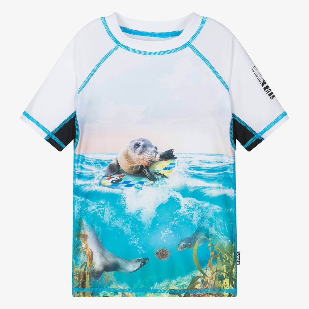Molo - Teen Boys Blue Sea Lion Swim Top (UPF50+) | Childrensalon