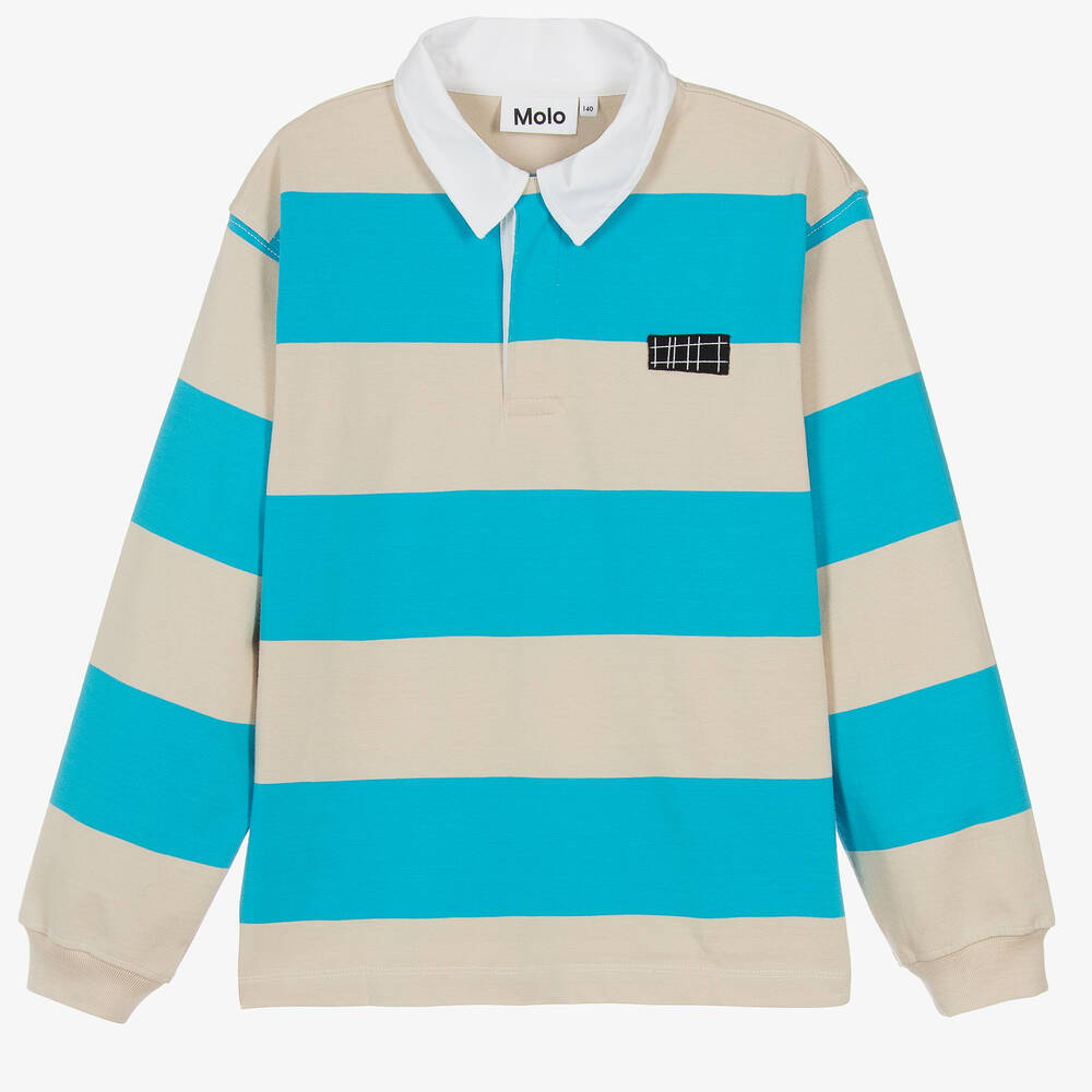 Molo - Teen Boys Blue Striped Cotton Rugby Shirt | Childrensalon