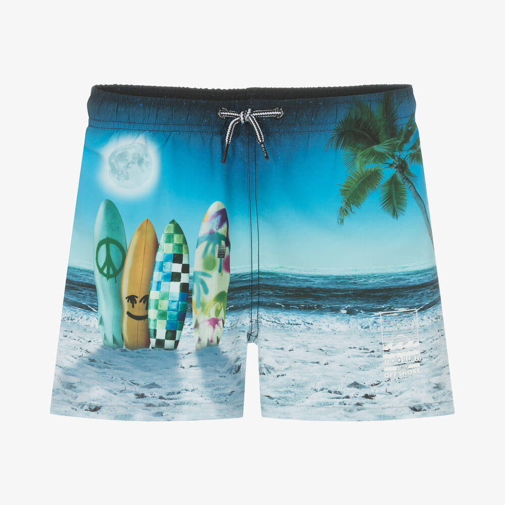 Molo - Teen Boys Blue Surf Print Swim Shorts (UPF50+) | Childrensalon