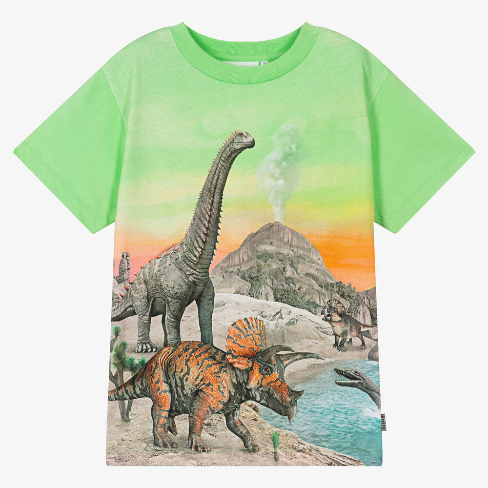 Molo - Зеленая хлопковая футболка с динозаврами | Childrensalon