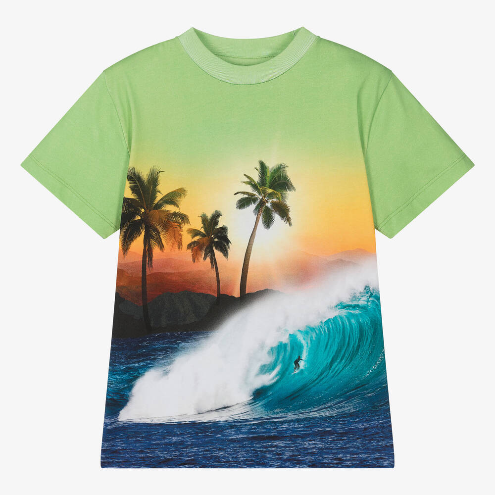 Shop Molo Teen Boys Green Cotton Sunset T-shirt