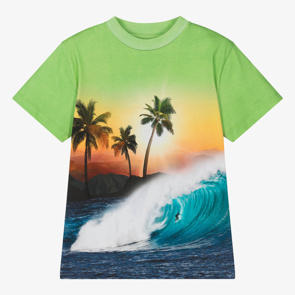 Molo - Teen Boys Green Cotton Sunset T-Shirt | Childrensalon