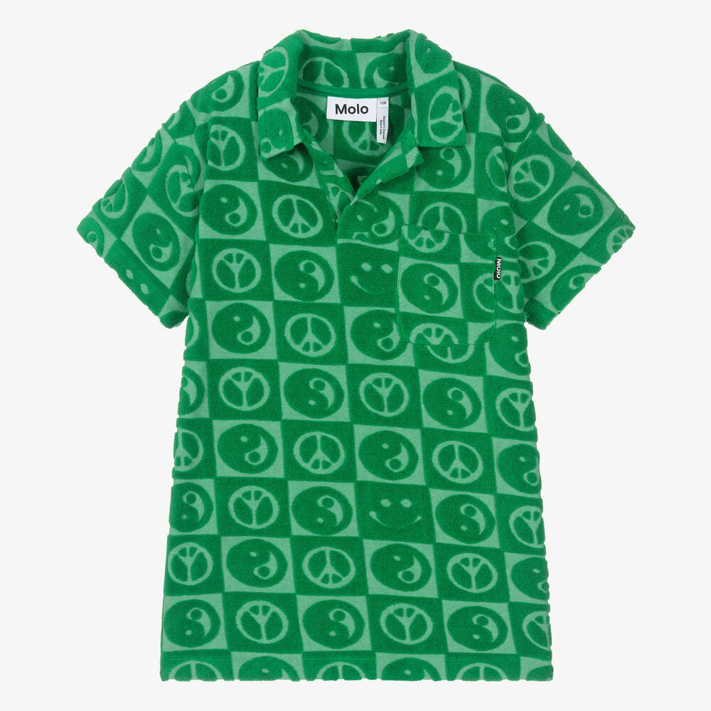Molo - Teen Boys Green Cotton Towelling Polo Shirt | Childrensalon