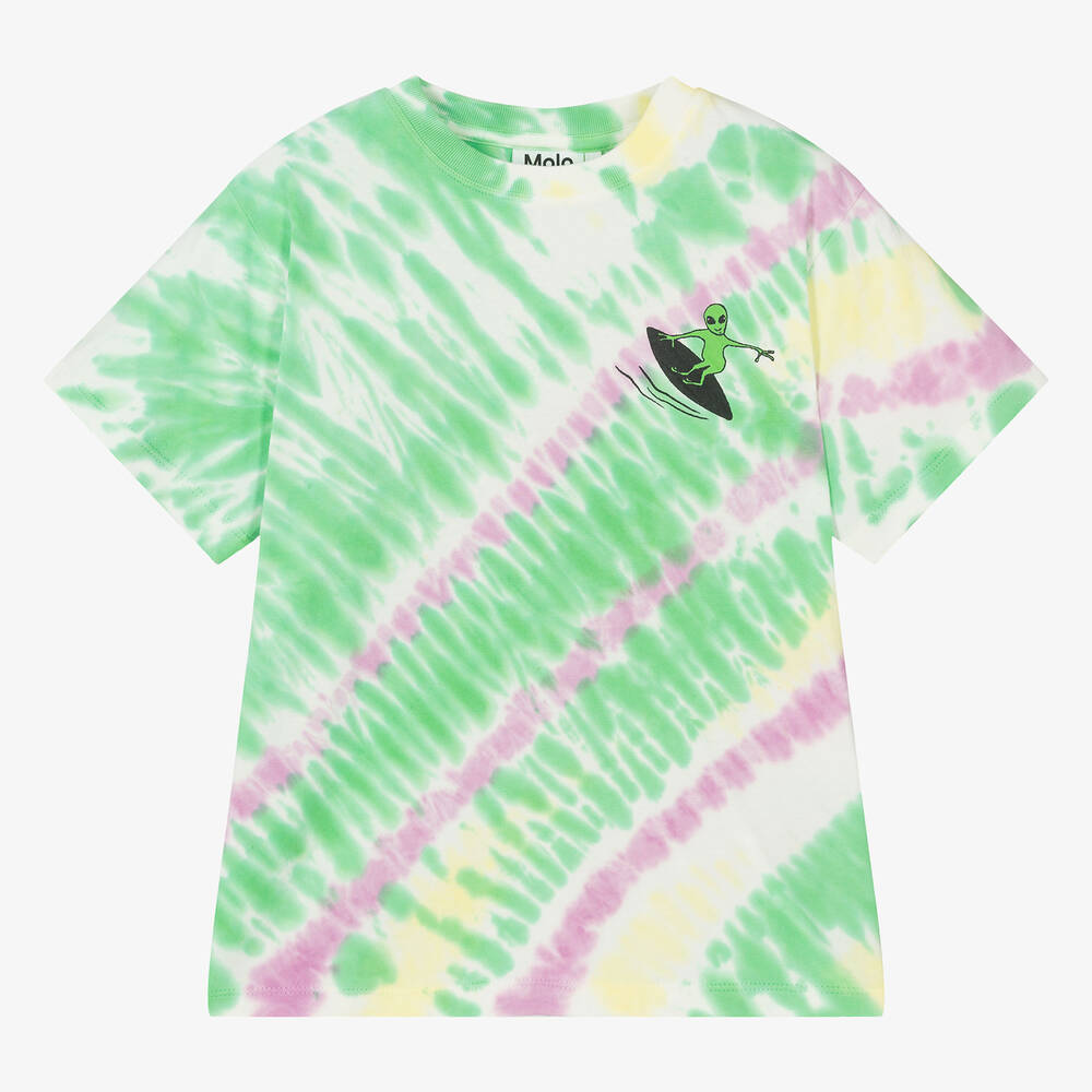 Molo - Teen Boys Green Organic Cotton Tie-Dye T-Shirt | Childrensalon