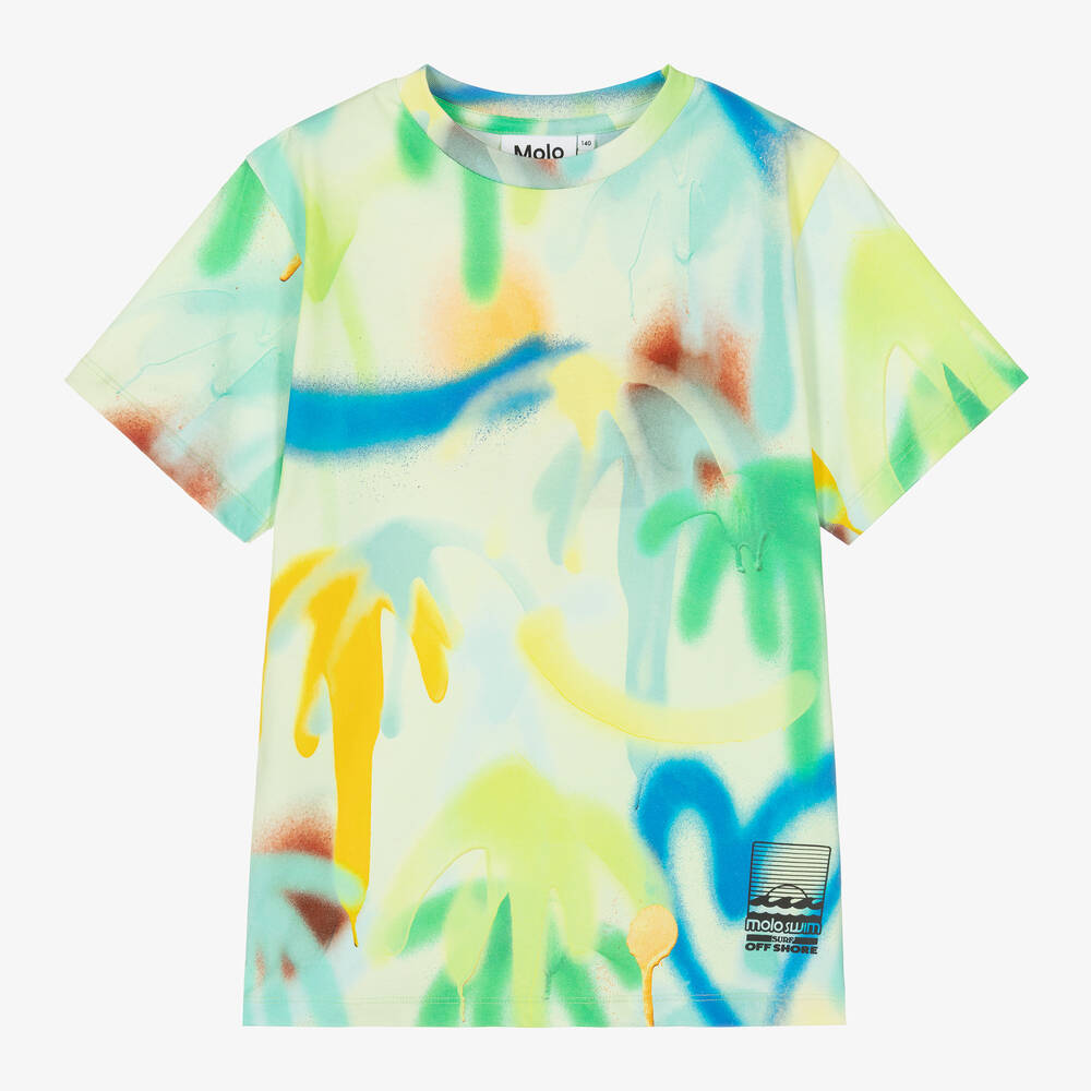 Molo - Teen Boys Green Spray Print Cotton T-Shirt | Childrensalon