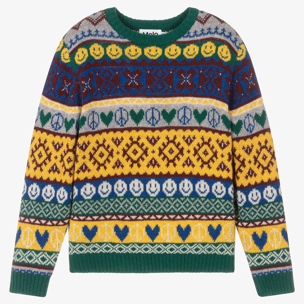 Molo - Teen Boys Green & Yellow Knit Sweater | Childrensalon