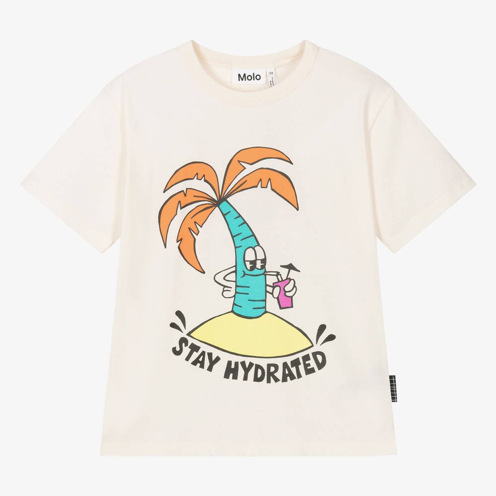 Molo - Teen Boys Ivory Palm Tree Cotton T-Shirt | Childrensalon