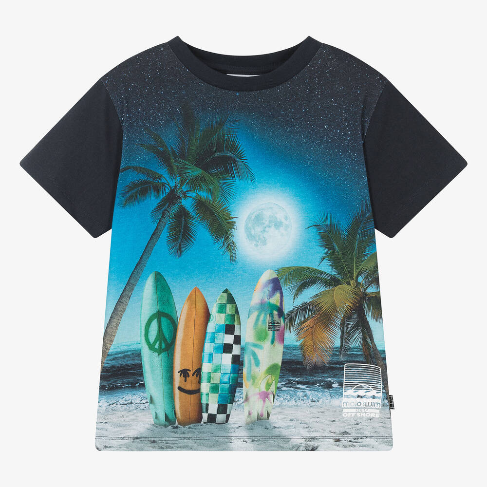 Molo - Teen Boys Navy Blue Sunset Surfer Cotton T-Shirt | Childrensalon