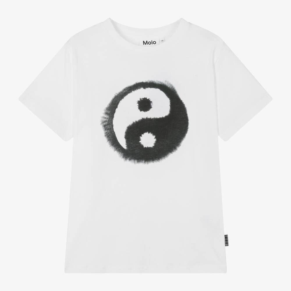 Molo - Teen Boys White Yin Yang Cotton T-Shirt | Childrensalon