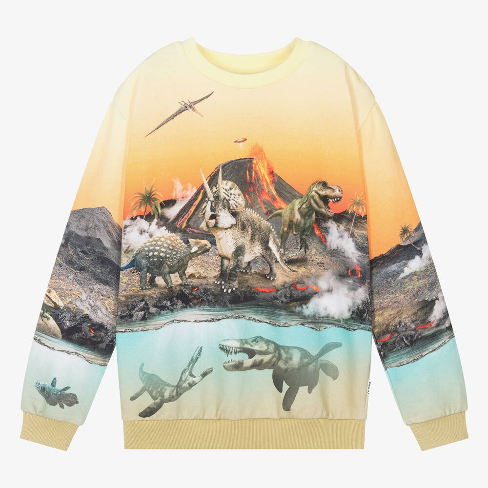 Shop Molo Teen Boys Yellow Cotton Dinosaur Sweatshirt