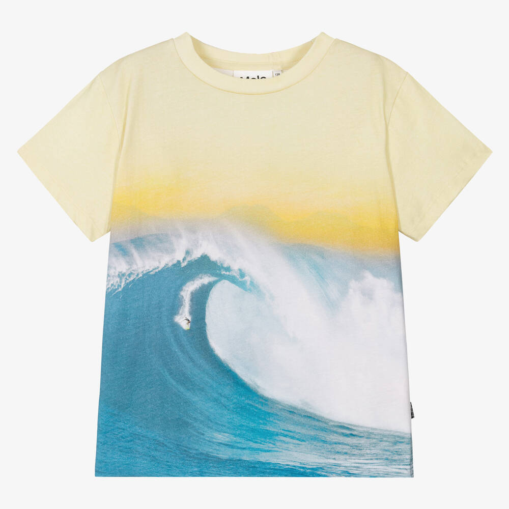 Molo - Teen Boys Yellow Cotton Wave T-Shirt | Childrensalon
