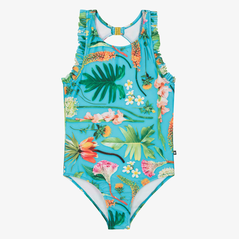 Molo - Teen Girls Blue Floral Swimsuit (UPF50+) | Childrensalon
