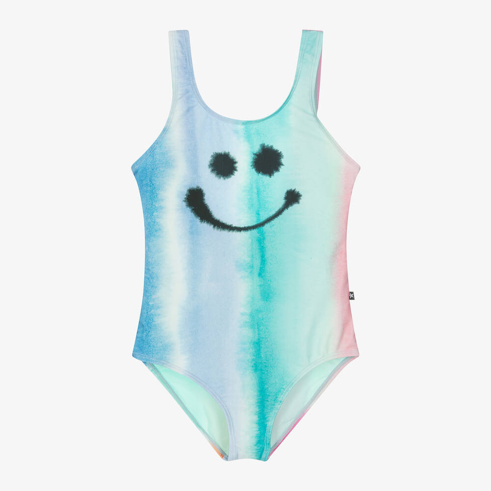 Molo - Teen Girls Blue Happy Face Swimsuit (UPF50+) | Childrensalon