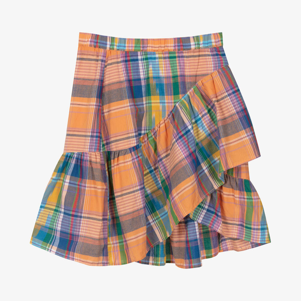 Molo - Teen Girls Blue & Orange Check Skirt | Childrensalon