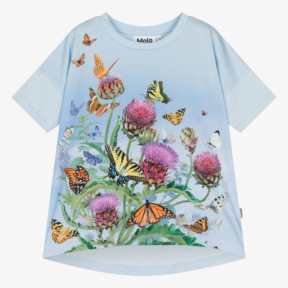 Molo - Teen Girls Blue Organic Cotton T-Shirt | Childrensalon
