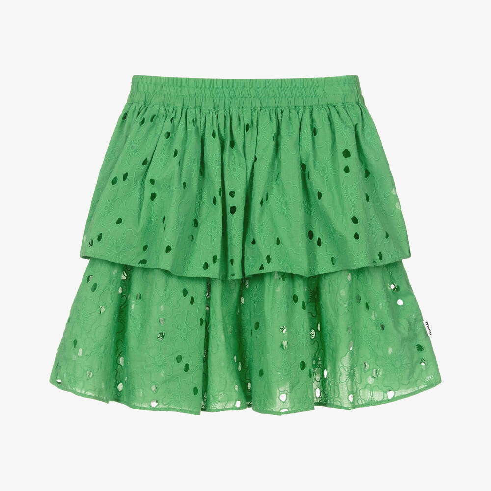 Molo - Teen Girls Green Broiderie Anglaise Skirt | Childrensalon