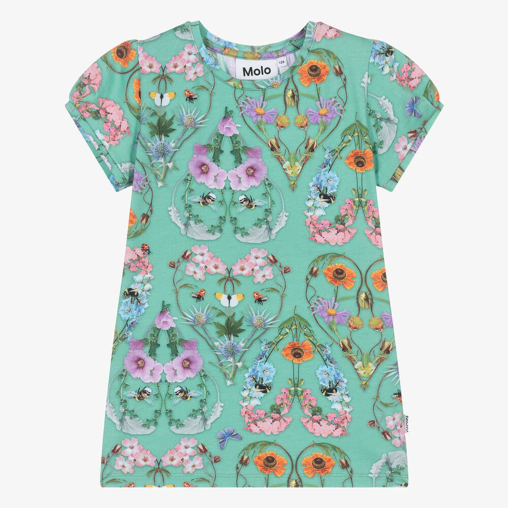 Molo - Teen Girls Green Floral Cotton T-Shirt | Childrensalon