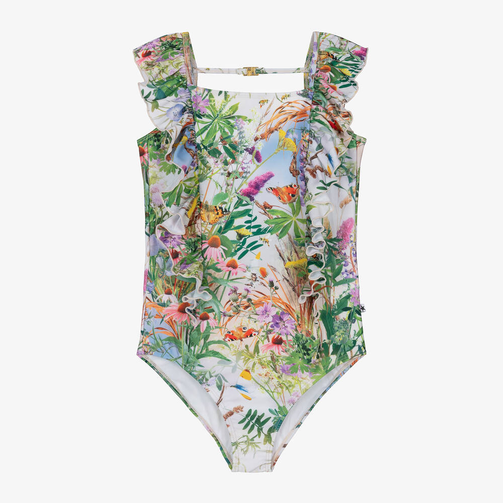 Molo - Teen Girls Green Floral Swimsuit (UPF50+) | Childrensalon