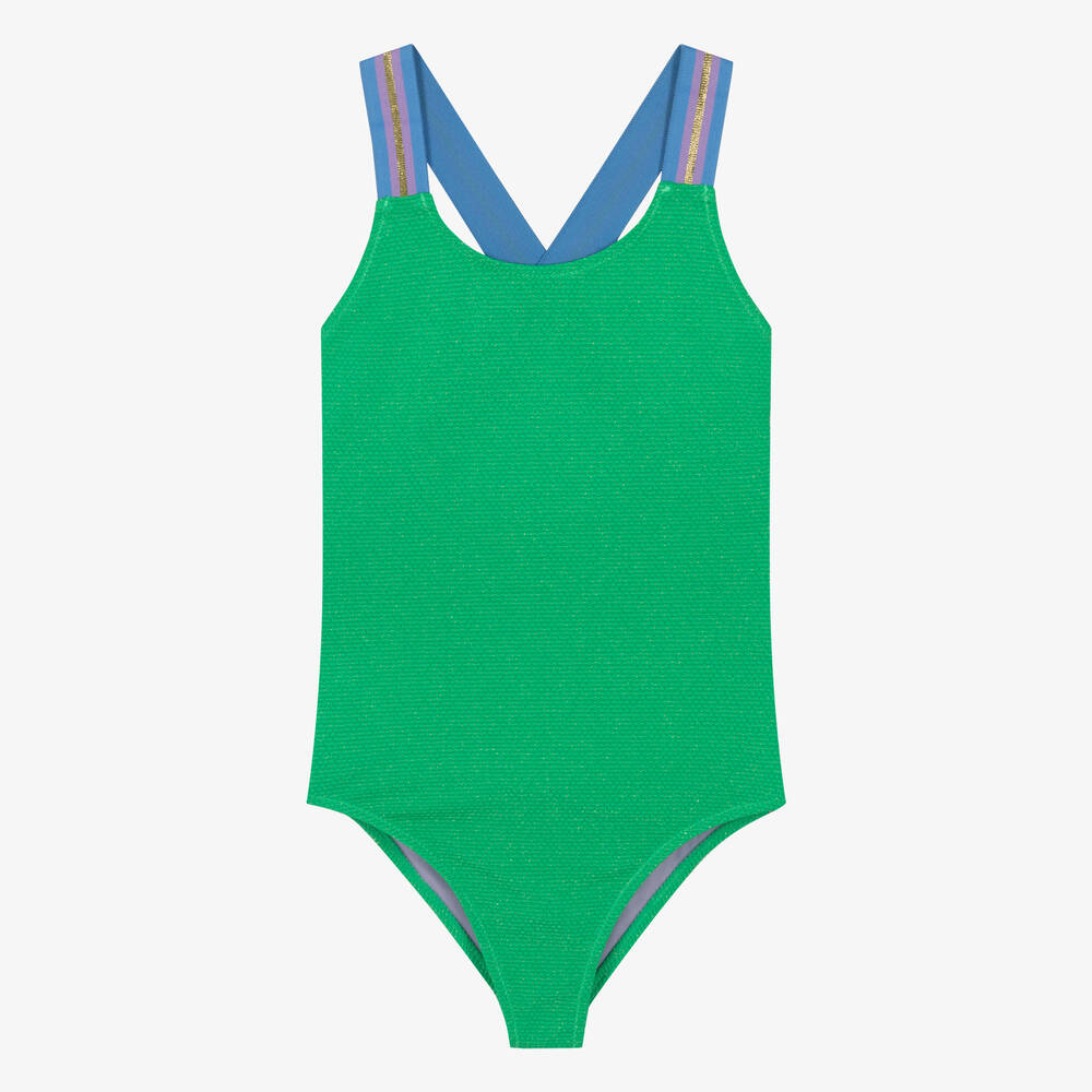 Molo - Teen Girls Green Lurex Swimsuit (UPF50+) | Childrensalon