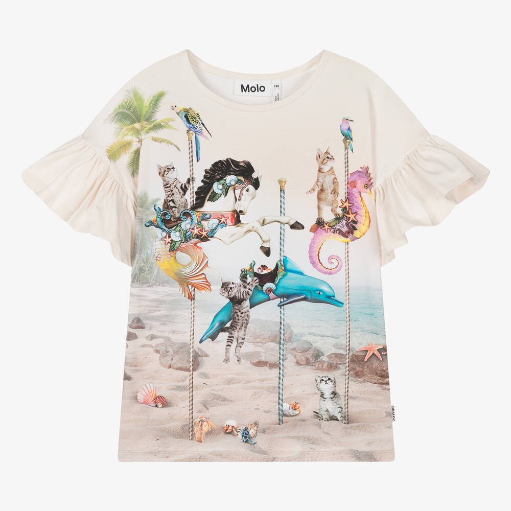 Shop Molo Teen Girls Ivory Cotton Carousel Print T-shirt