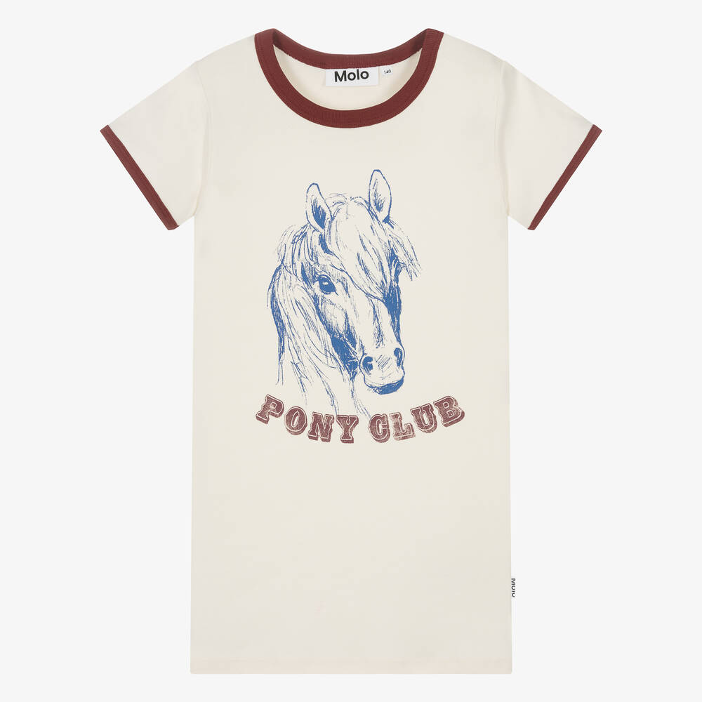 Molo - Кремовая хлопковая футболка с лошадью для девочек-подростков | Childrensalon