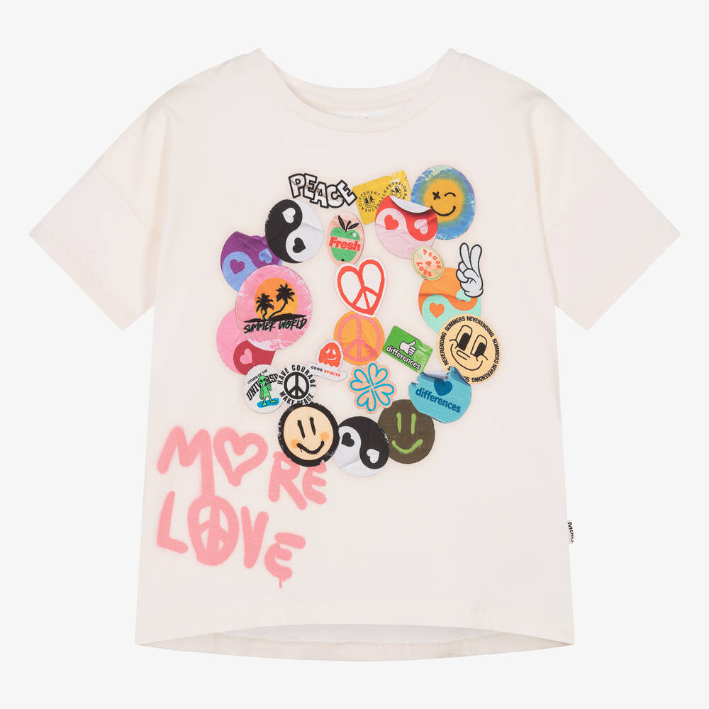 Molo - Teen Girls Ivory Sticker Cotton T-Shirt | Childrensalon