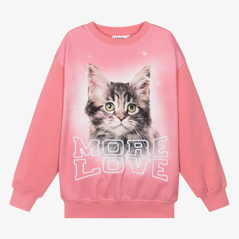 Molo - Sweat-shirt rose en coton chat ado | Childrensalon
