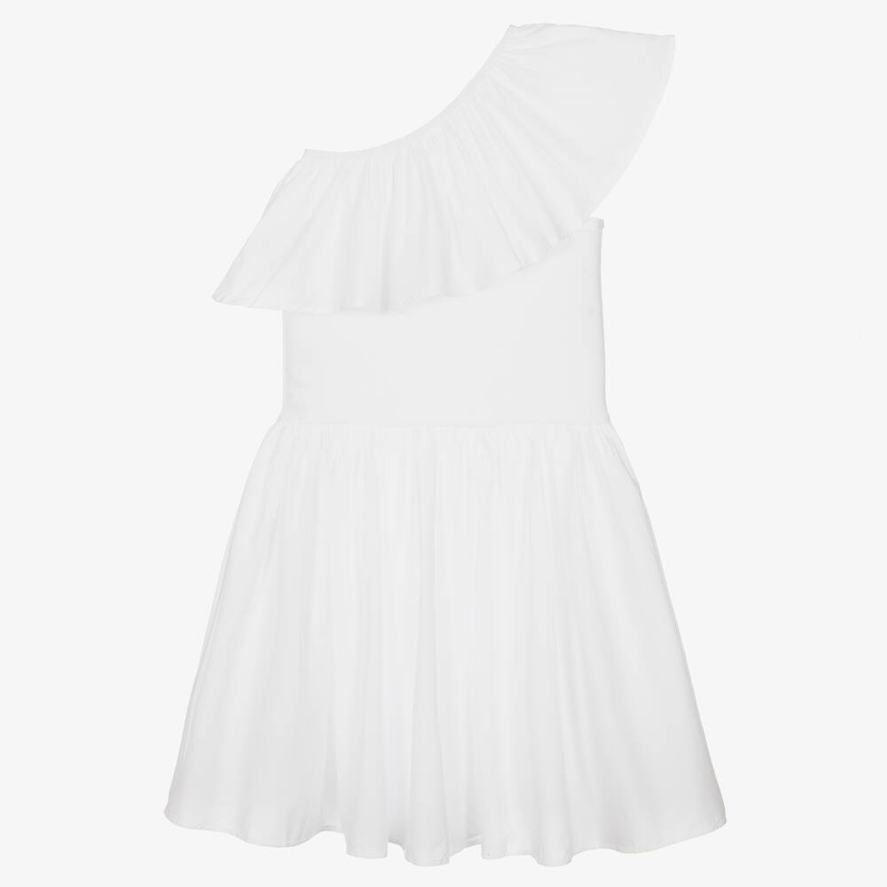 Molo Teen Girls White Asymmetric Ruffle Dress