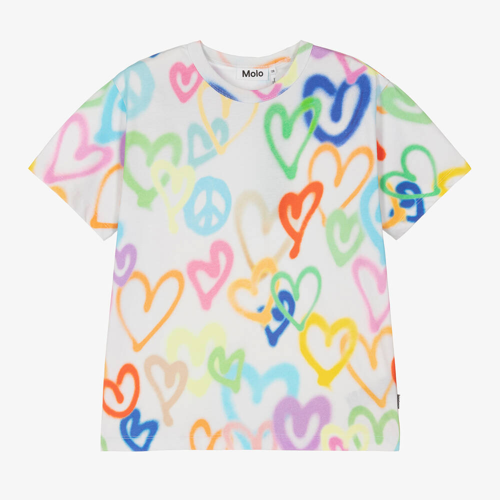 Molo - Teen Girls White Cotton Heart T-Shirt | Childrensalon